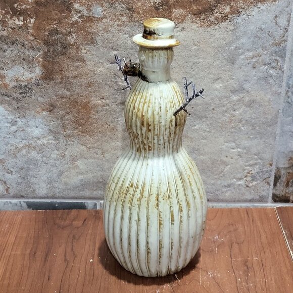 Ceramic Snowman Natural Tan Brown Glaze 10 Inch Tall - Picture 9 of 11